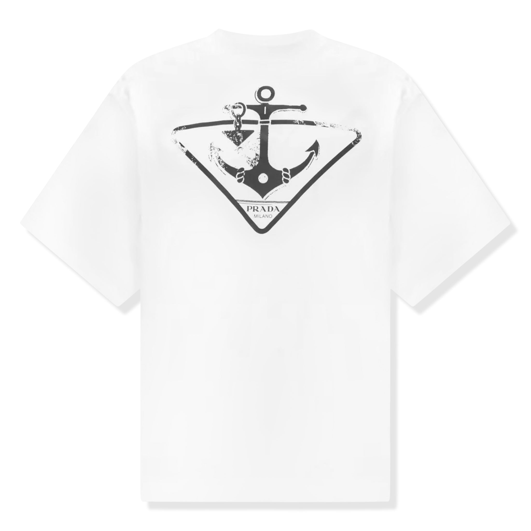 Image of Prada Cotton Triangle Logo Print White T Shirt